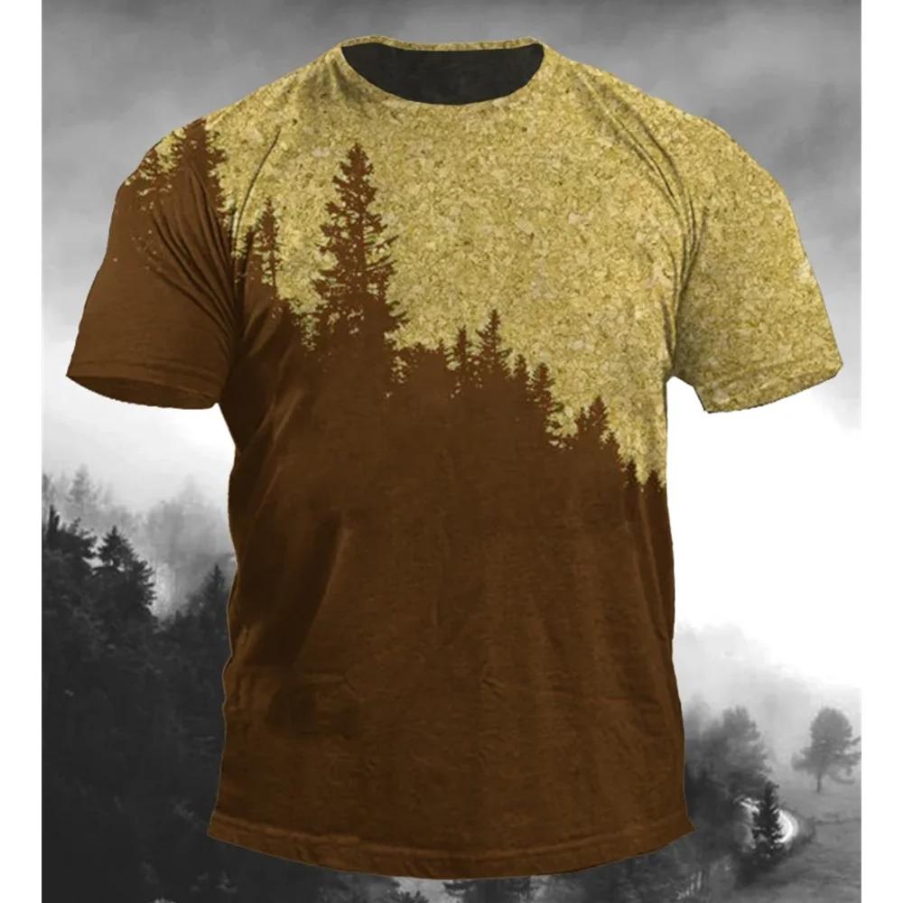 Fashionable New Forest Tree Pattern Men's Printed T-shirt Street Fashion Harajuku Round Neck Large Comfortable Short Sleeve