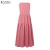 ZANZEA Women Loose Casual Round Neck Sleeveless Long Dress
