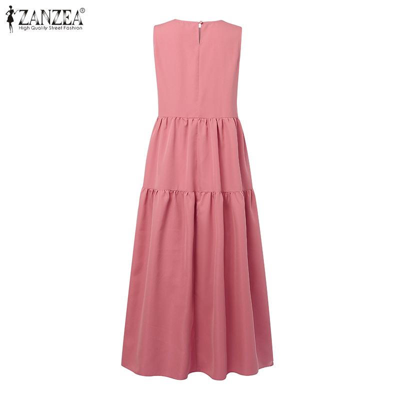 ZANZEA Women Loose Casual Round Neck Sleeveless Long Dress