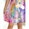 Mädchen Regenbogen Einhorn Aufdruck Glänzendes T-Shirt Kleid Lila Galaxie Lässiges Kleid Geeignet für Kinderpartys Geburtstage und Geschenke