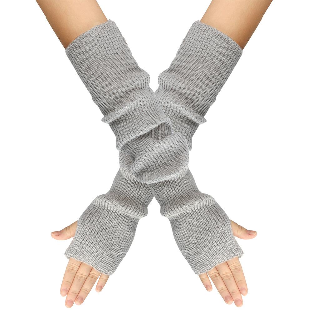 Autumn and Winter Knitted Gloves Women Warm Solid Color Extended Arm Cover Long Finger Sleeves Exposed Gloves Fingerless Gloves