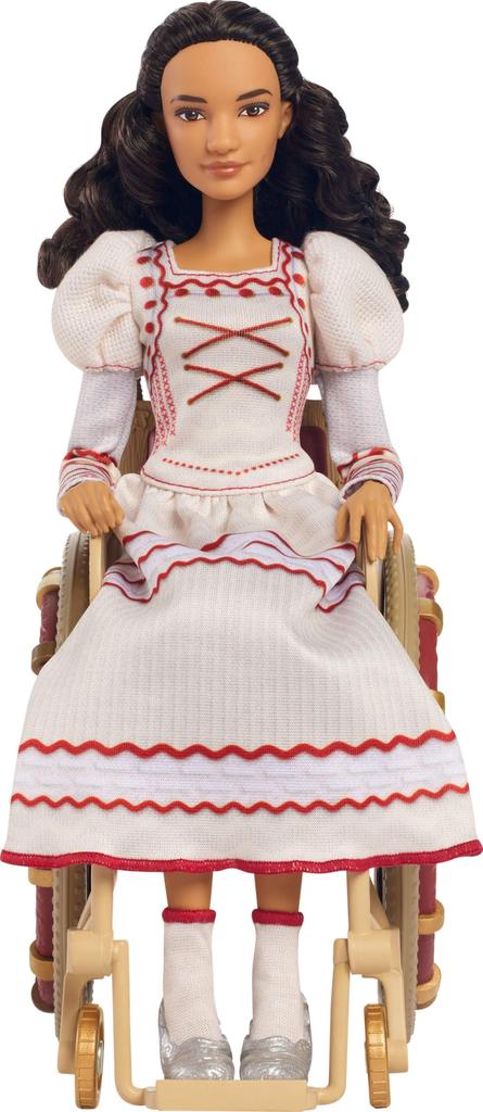 Mattel Accessoires de Poupée de Mode Universels Evil Nessarose avec Cheveux Bouclés Bruns Articulés Style Bal & Fauteuil Roulant, Cheveux, & Amovibles,
