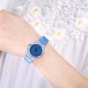 Female Quartz Wrist Watch Round Plastic Strap Glitter Powder Wristwatch (Blue)