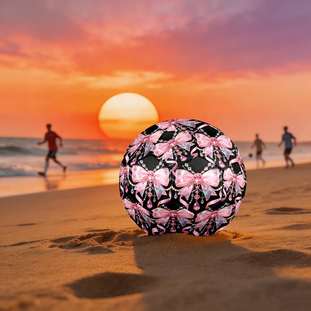 1pc Pink Bow Jewelry Theme Soccer Ball Football, Size 5, Lightweight PVC, Outdoor Training Soccer Ball,Gift c65147