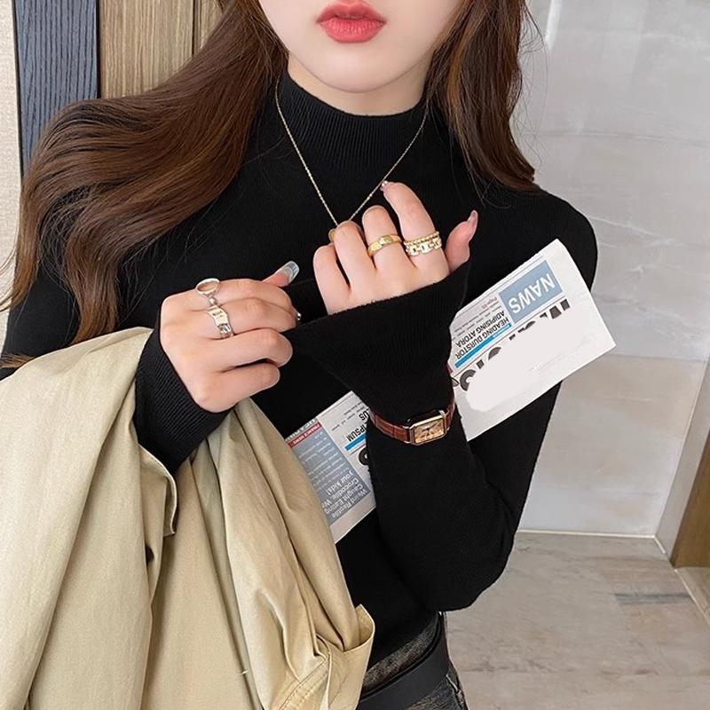 Fashion Casual Semi-turtleneck Knitted Sweater Women's Autumn and Winter Bottoming Shirt New Elegant Casual Simple Slim Fit Solid Long Sleeved Top