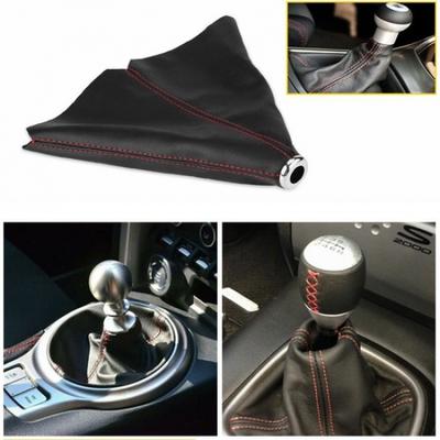 Shift Knob Shifter  Gear Black Boot Cover Suede Red Stitch For Honda