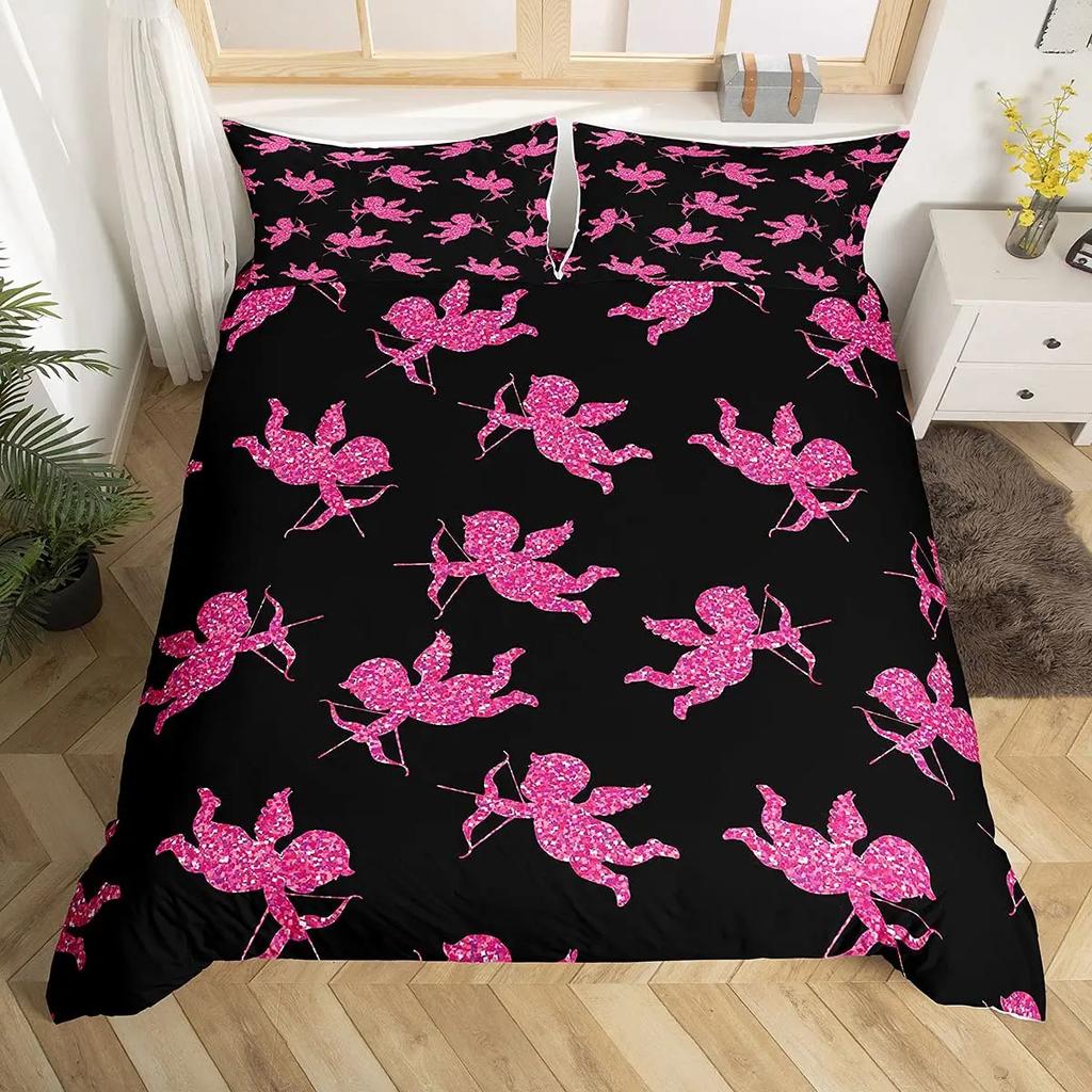 Cupid Soft Duvet Cover Set Ful Sized Dimensions,Love Heart Arow Romantic Angel Warm Comforter Cover Cupid's Love White Beding Sets Comfortable Quilt