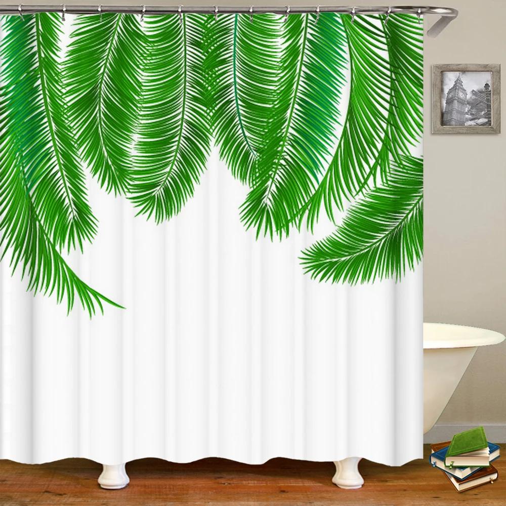 3D Tropical Green Plant Leaf Palm Cactus Bathroom Shower Curtain Home Decor Curtain Waterproof Fabric Shower Curtains With Hook