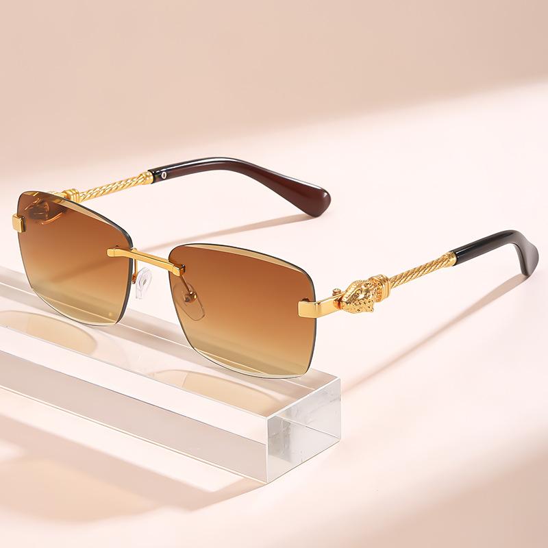 Spice Girl Frameless Sunglasses Women'S Metal Leopard Head Premium Sense Sunglasses Street Shooting Personality Versatile Glasses Men