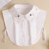 Women's Handmade Beads Floral Shirt Detachable Pointed Neck Fake Collar Neckwear Ties Half Shirt Style Cotton Fake Collar