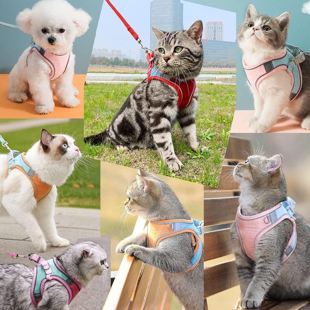 JSXD Cat Harness,Leash and Collar Set,Escape Proof Kitten Vest Harness for Walking,Easy Control Night Safe Pet Harness with Reflective Strap and Bell