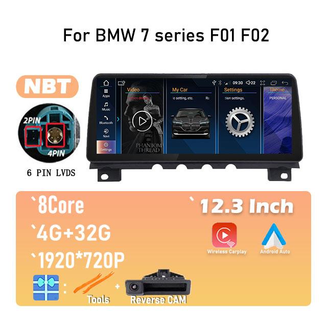 1920*720P Android 14 For BMW 7 Series F01 F02 CIC NBT System Wireless Carplay ID8 12.3 Inch Car Player Multimedia Navigation GPS