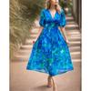 Summer 2025 European and American Dress Temperament Waist Hugging V-neck Print Long dress V-Neck Printed Long Skirt
