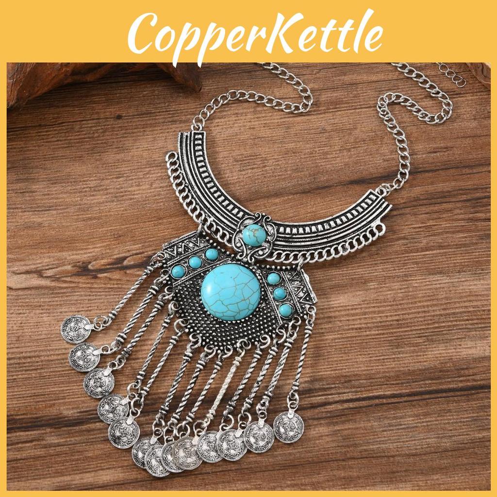 Ethnic Geometric Necklace Zinc Alloy Pendant With Beaded Chain For Boho Jewelry