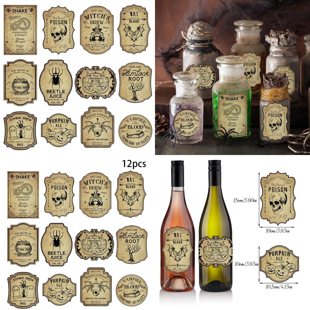 Halloween Vintage Wine Bottle Labels With Removable Stickers For Party Decor And Event Setup