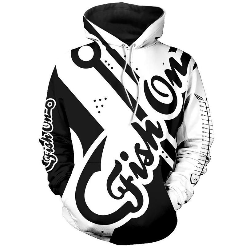 Spring and Autumn Men's Pullover Sweatshirt 3D Digital Fish Print Long Sleeve Hoodie Jacket