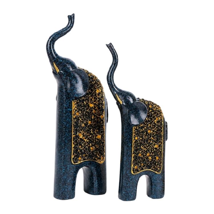 Decorative Elephant Figures, Two-Piece Sculptural Pair with Ornate Lifted-Nose Design for Office and Living Room Styling