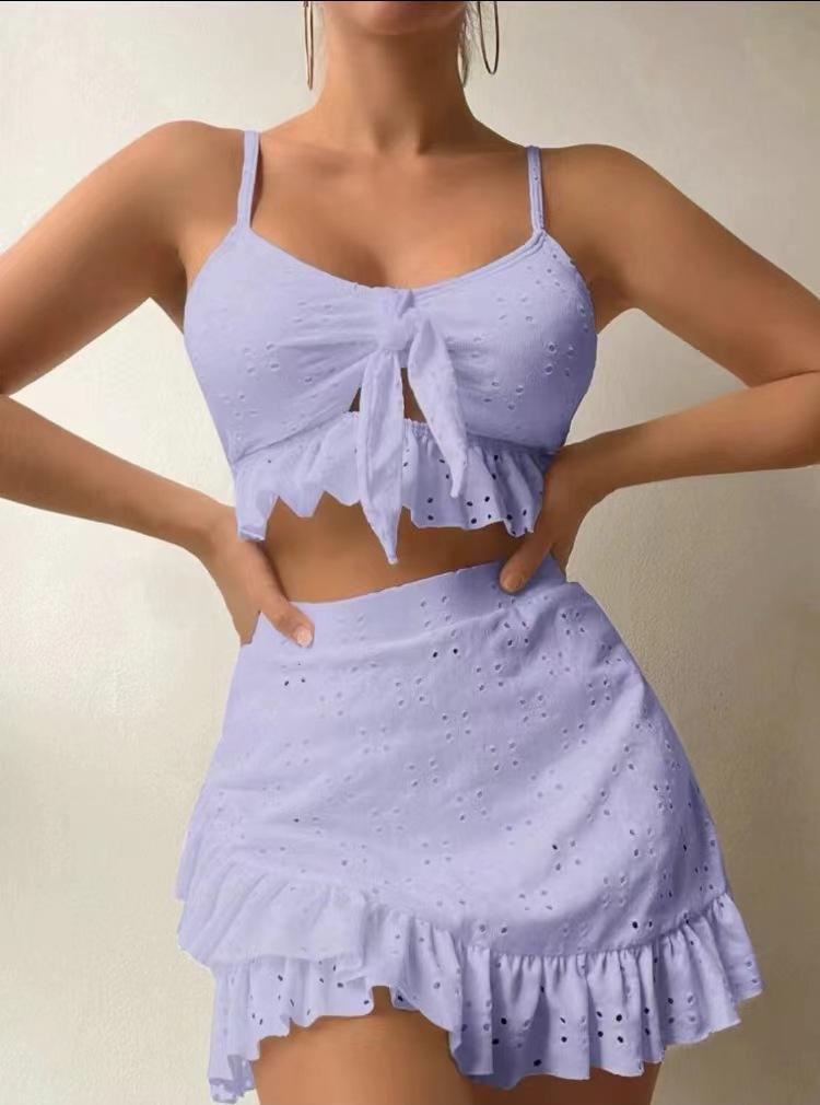 TS JYL-BK211 Skirted Three-Piece Bikini, Conservative Slim Swimwear For Beach L