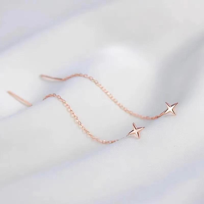 Trend Edelstahl Lange Draht Quaste Gewinde Kette Stern Anhänger Tropfen Ohrring frauen Ohr Linie Gerade Hängen Ohrringe Schmuck