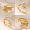 Luxury Bow Stainless Steel Rings for Women Cubic Zirconia Golden Ring Artificial Pearl Wedding Jewelry Fashion Accessories Gifts