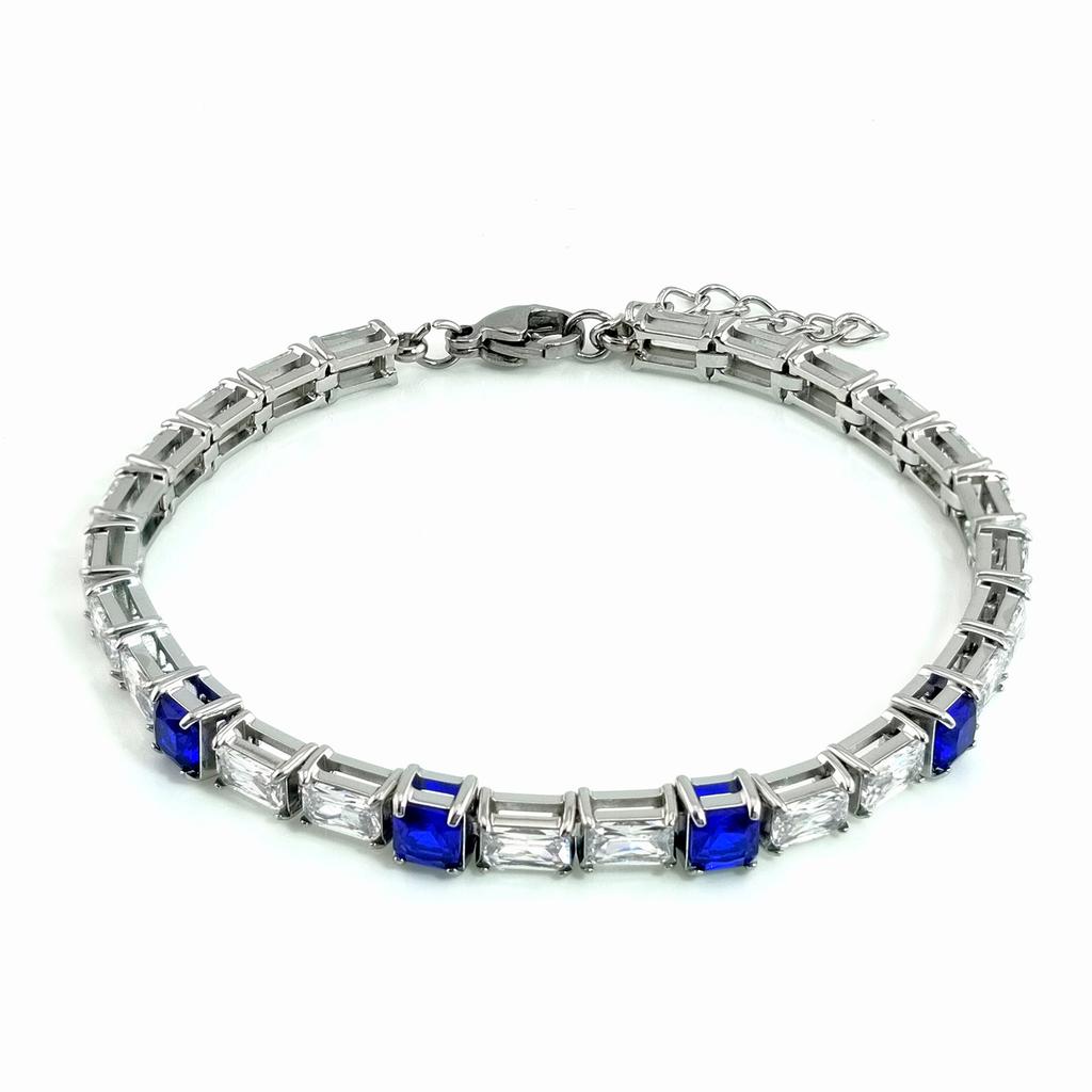 Personalized 4 Colors Available Claw Setting Rectangular and Square CZ Stainless Steel Tennis Bracelet With Extension Chain
