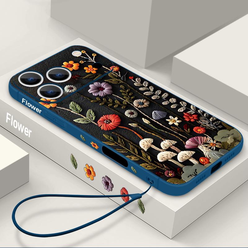 Wrist Strap Lanyard TPU Phone Case For iPhone 17 16 15 Pro Max 12 13 14 Pro Max Air 11 Embossed Printed Soft Silicone Back Cover