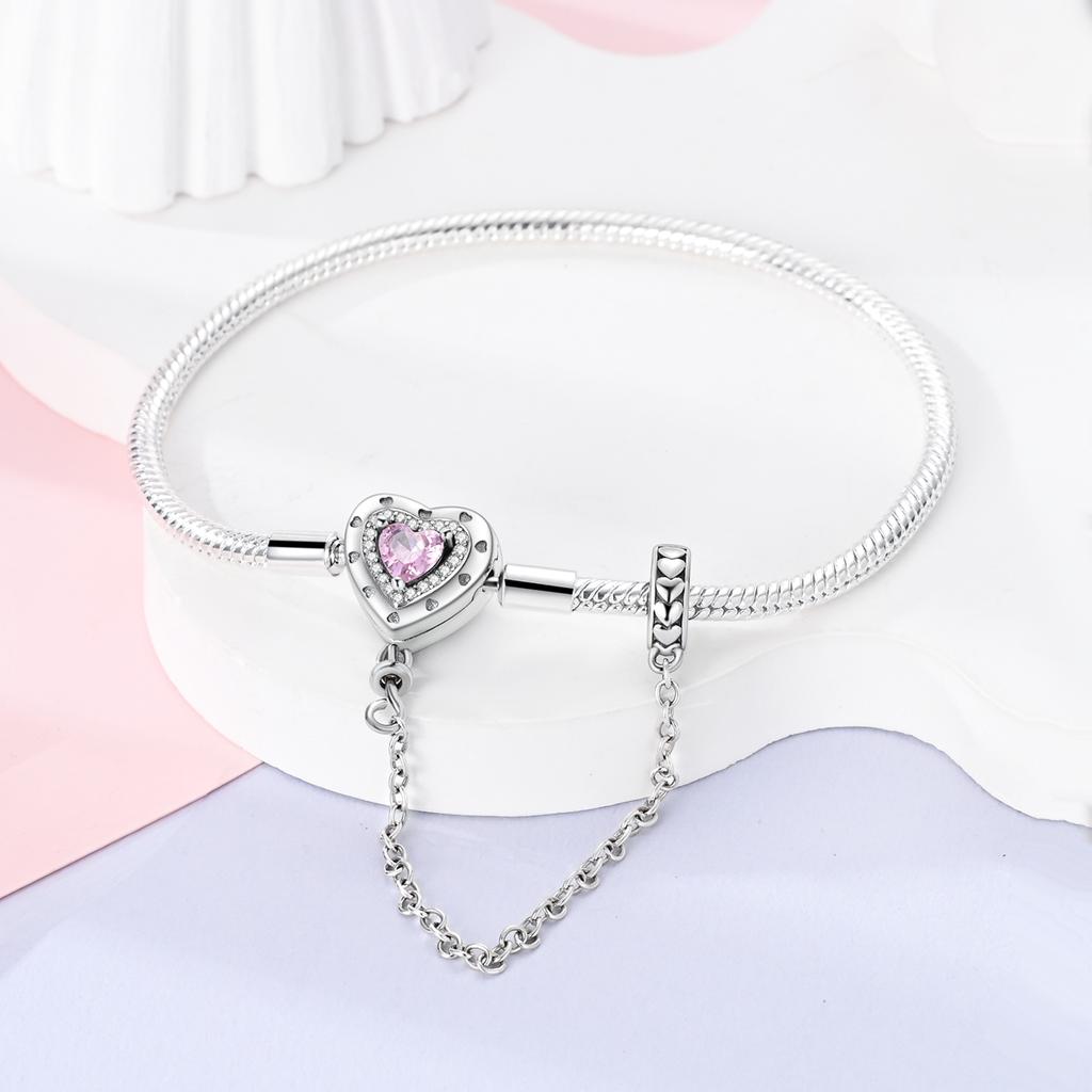 Charm Bracelet 925 Silver Heart Shape Holy Mother Snake Chain Clasp Bracelet Fit Original Bead DIY Fashion Jewelry