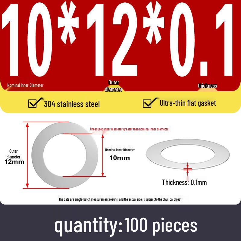 Plochá podložka z nerezové oceli 304 pro nastavení vůle hřídele (0,1/0,2/0,3 mm)