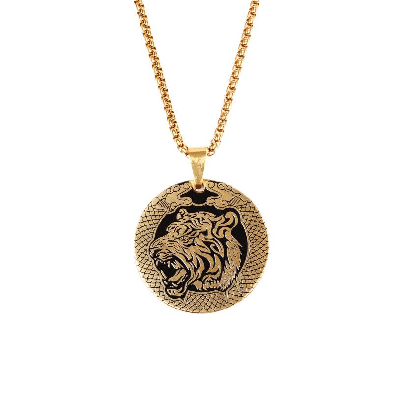 European and American European Union Stations Sell Tiger Head Round Necklaces for Men and Women