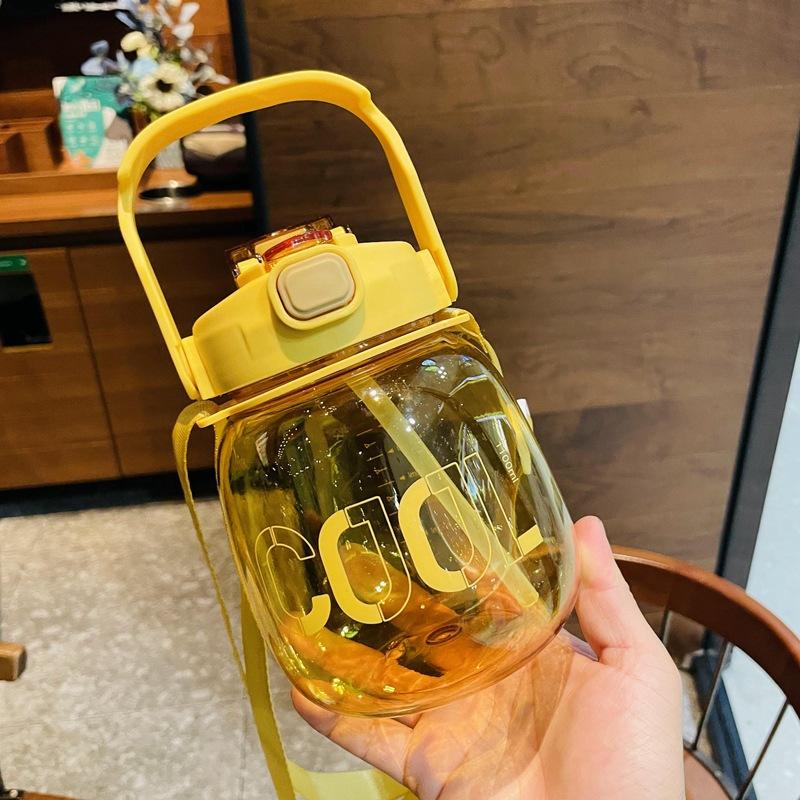 Doppelter Trinkbecher, 1100 ml, großer Bauchbecher, tragbarer Griffgurt, Plastikstrohbecher, großer Bauchwasserbecher