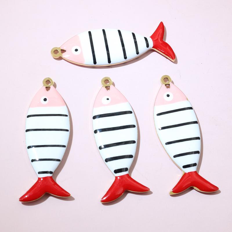 

10pcs 40x14mm Stainless Steel Enamel Stripe Fish Charms Pendant DIY Jewelry Making Accessories Findings for Necklace Earrings