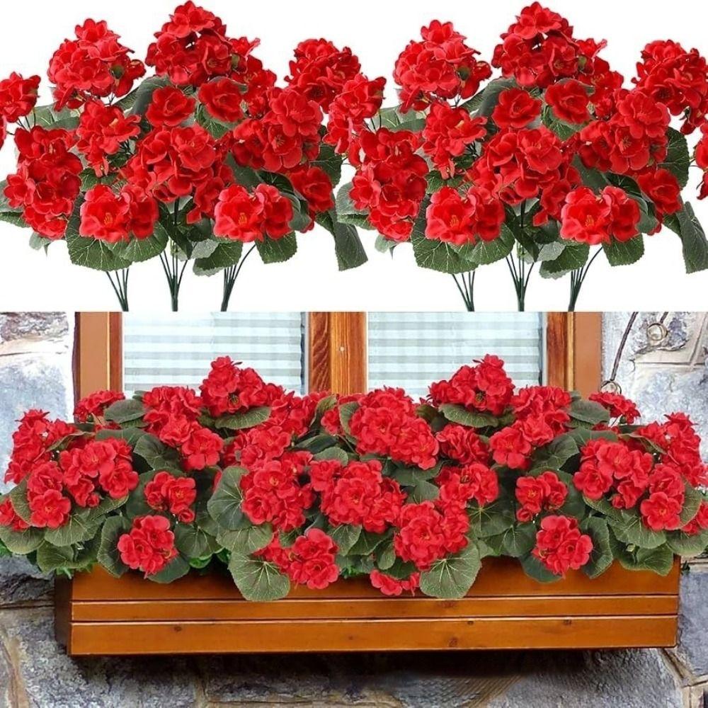 5-Head Design Artificial Geranium Flowers UV Resistant DIY Decoration Artificial Crabapple Blossom Simulated Flower