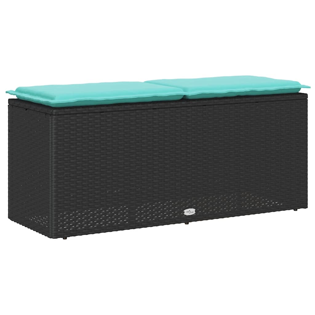 Garden Bench with Cushion Black 110x40x44 Cm Poly Rattan