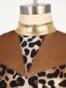 Girls Caveman Cosplay Leopard Pattern Jumpsuit Gloves Mesh Metallic Shiny Patchwork Sleeveless Tutu Skirt