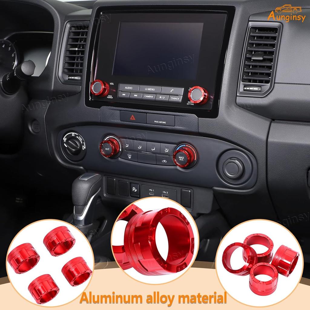 Aunginsy Center Console Air Conditioner Volume Knob Button Circle Cover Compatible with Nissan Frontier 2022-2025 Car 4Pcs A/C Switch Button Knob