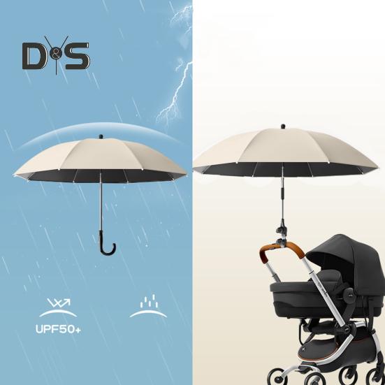 Stroller Umbrella with Clamp UPF 50+ Sun Protection Adjustable Waterproof Windproof Universal Outdoor UV Blocking Pram Umbrella Parasol