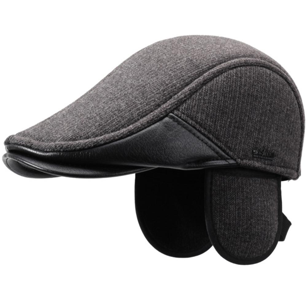 HT4843 Thick Warm Men Winter Hat Earflap Cap Retro Wool Beret Hat Dad Father Ivy Flat Cap Grandfather Male Adjustable Beret Cap