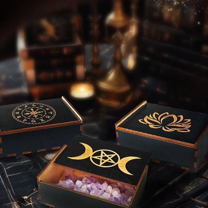 Portable Tarots Cards Box Astrology Divination Storage Case Wood Cards Container Exquisite Astrology Trinkets Box