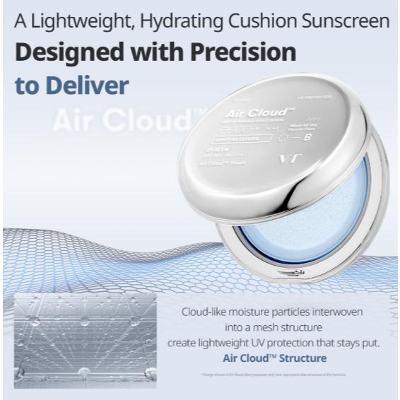 VT COSMETICS Air Cloud Water Powder Sun Cushion SPF50+ PA++++, 12g