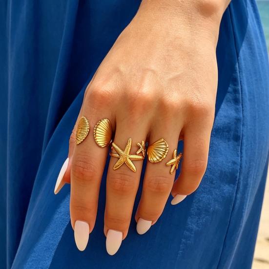 6Pcs/Set Starfish Ocean Rings Set, Stackable Marine Style Rings, Comfortable Wear Summer Beach Jewelry Gift