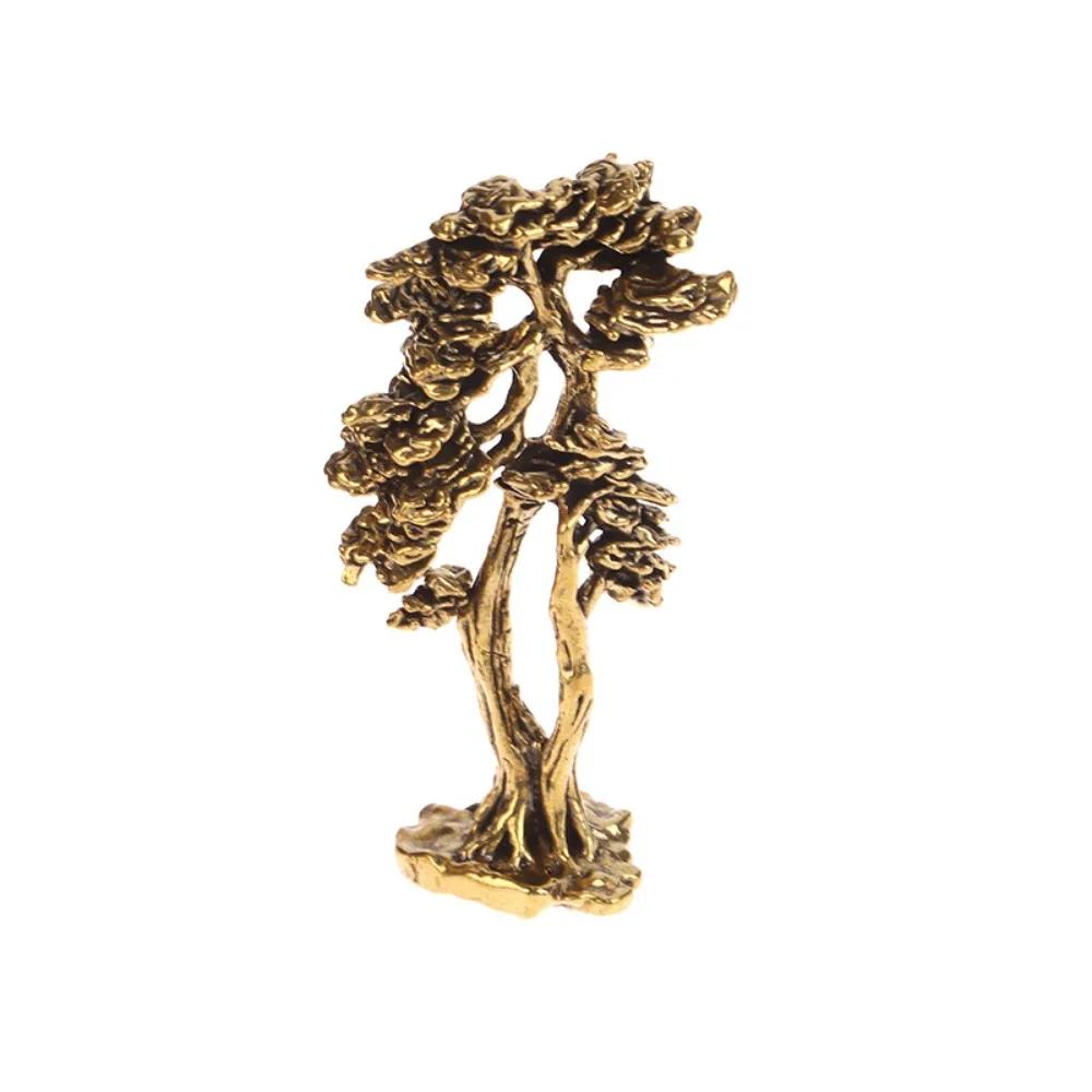 Welcome Pine Brass Figurine Home Desk Crafts Handmade Miniature Mini Pine Tree Sculpture Exquisite Tree Statue Car Ornament