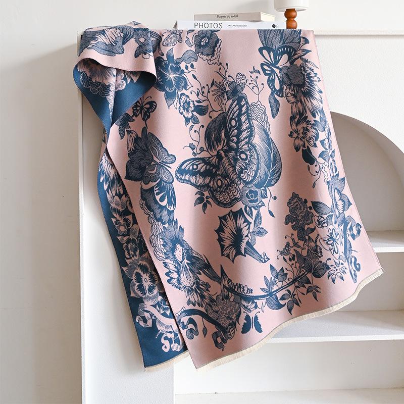Autumn And Winter Flowers Linger With Butterflies, Simple Women'S Imitation Cashmere Warm Scarf, Versatile Long Shawl Cape