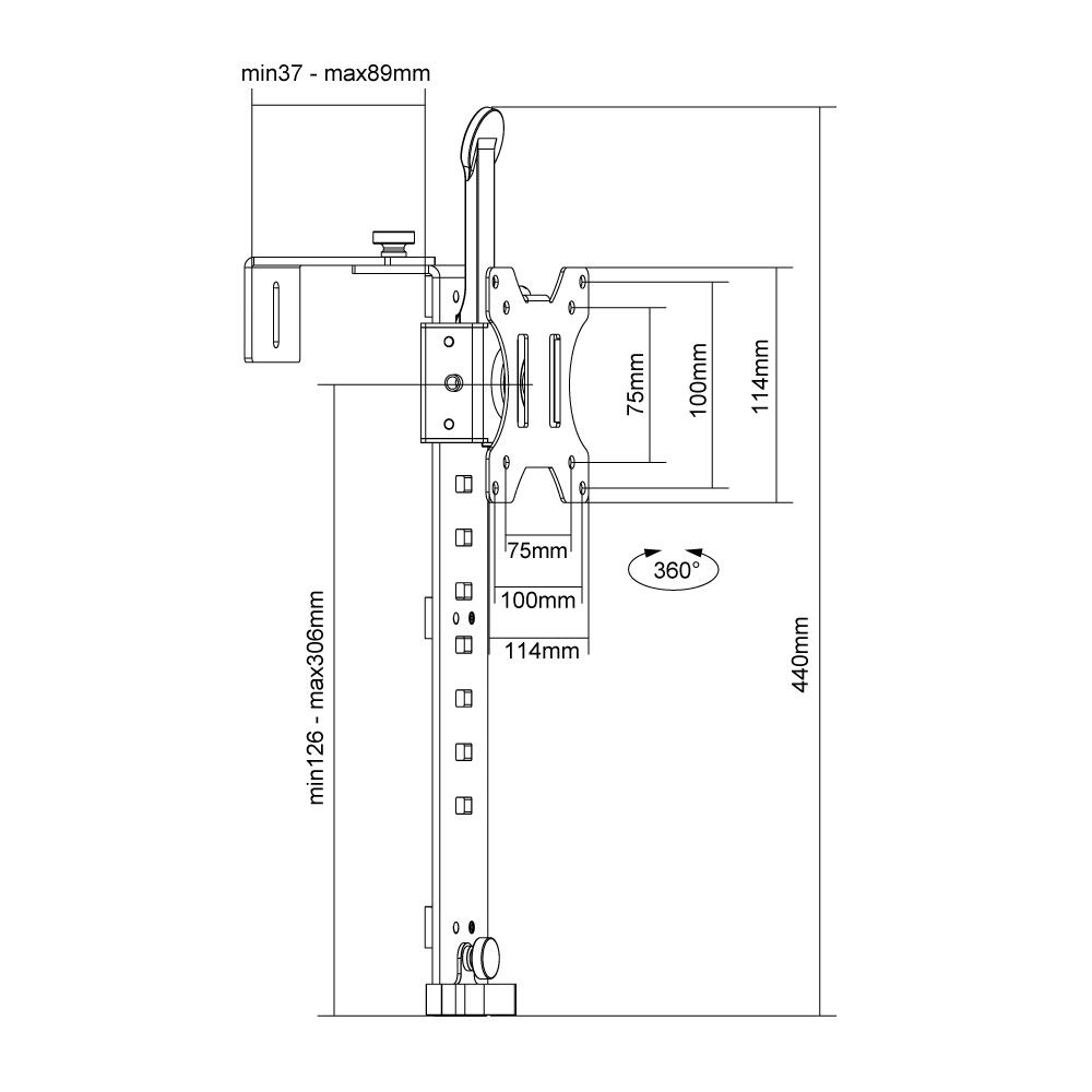 iggy PT100 Black Partition Monitor Bracket for Comfortable Work (13-32 inch)