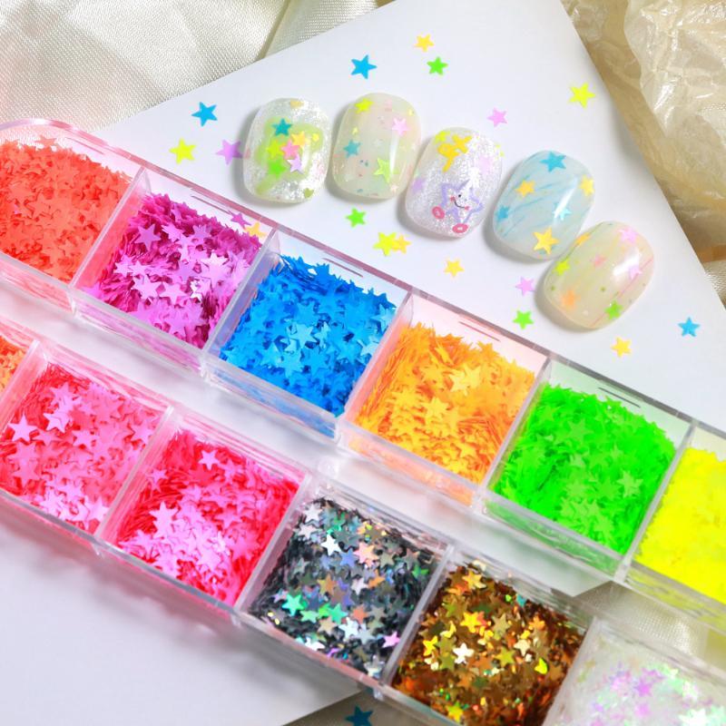12 Grids Y2K Mini Star Nail Sequins Glitter Flakes Affordable Manicure Accessories for Beginner Nail Learners