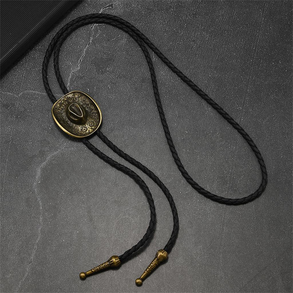 Vintage Cowboy Hat Bolo Tie Necklace With Wheat Star Charm PU Leather Cord Fashion Necktie For Men And Women