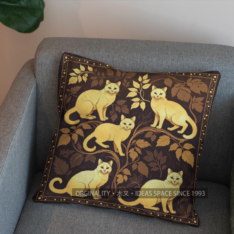 2D Cute Cats On Branch Floral Pillow Cover Pattern Cushion Cover Suitable For Sofa Bedroom Car Pillow Cover