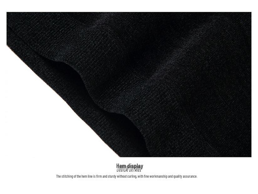 Men's Winter Chenille Velvet Thickened Knit Sweater Hoodie - Round Neck Casual Base Layer.