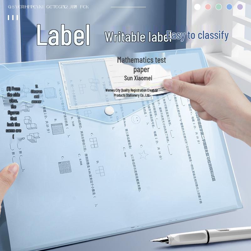 Transparent A4 File Bag, Large Capacity Snap Button, Test Paper & Document Storage for Students