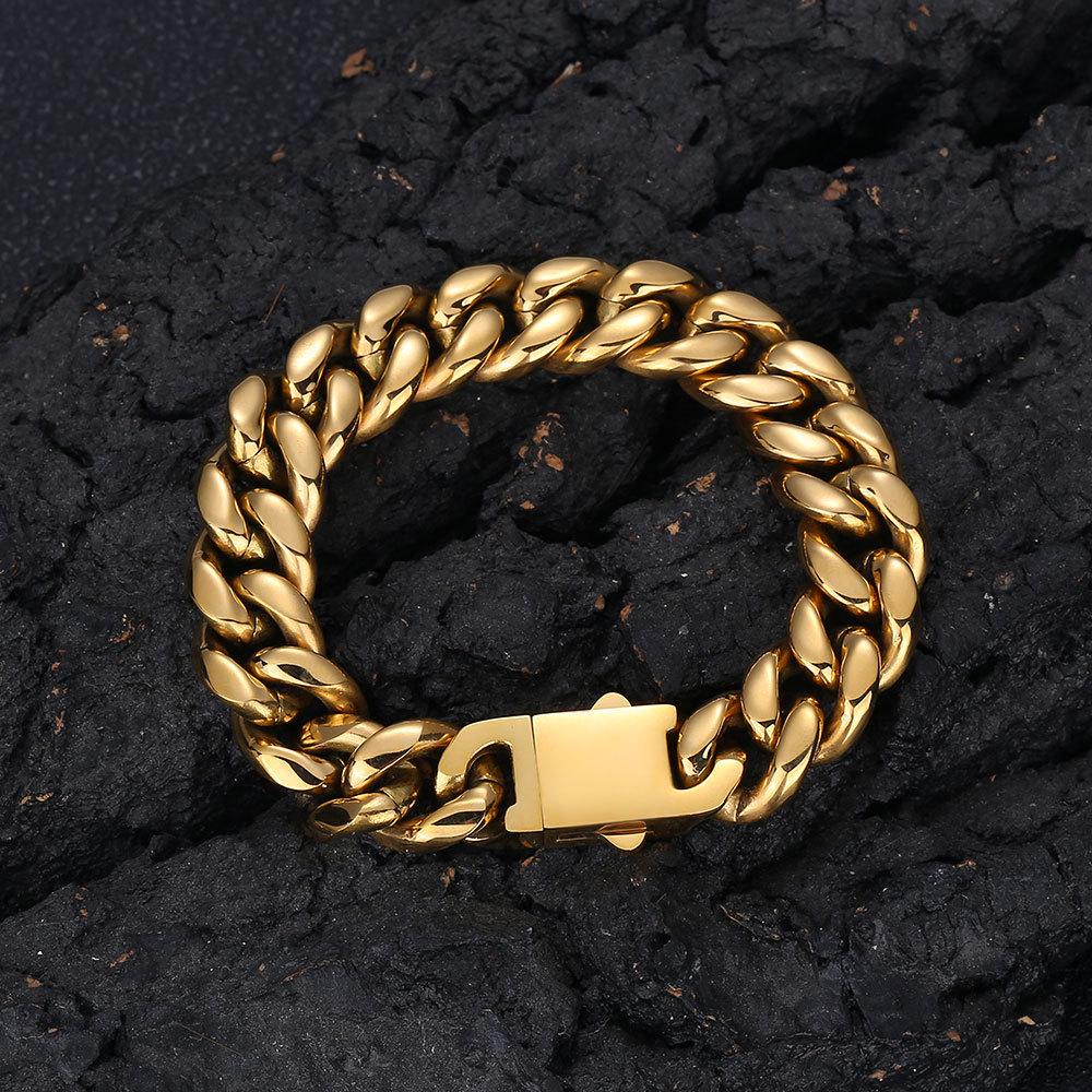 Trendige Cuban Link Kette & Armband aus Edelstahl mit glattem Verschluss