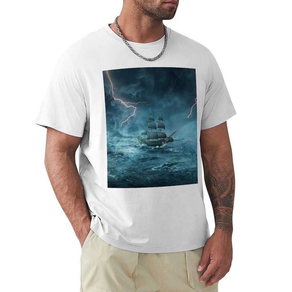 ghost ship thunderstorm TShirt cotton graphic tees vintage luxury clothes men